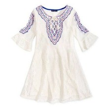 Sequin Hearts Girls Crochet Dress With Tassles in Ivory, size 14
