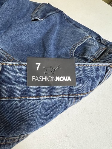 Fashion nova Jeans Women 7 Blue Cargo Hi-Rise 90s Y2K Baggy Wide-Leg NEW - Picture 6 of 12