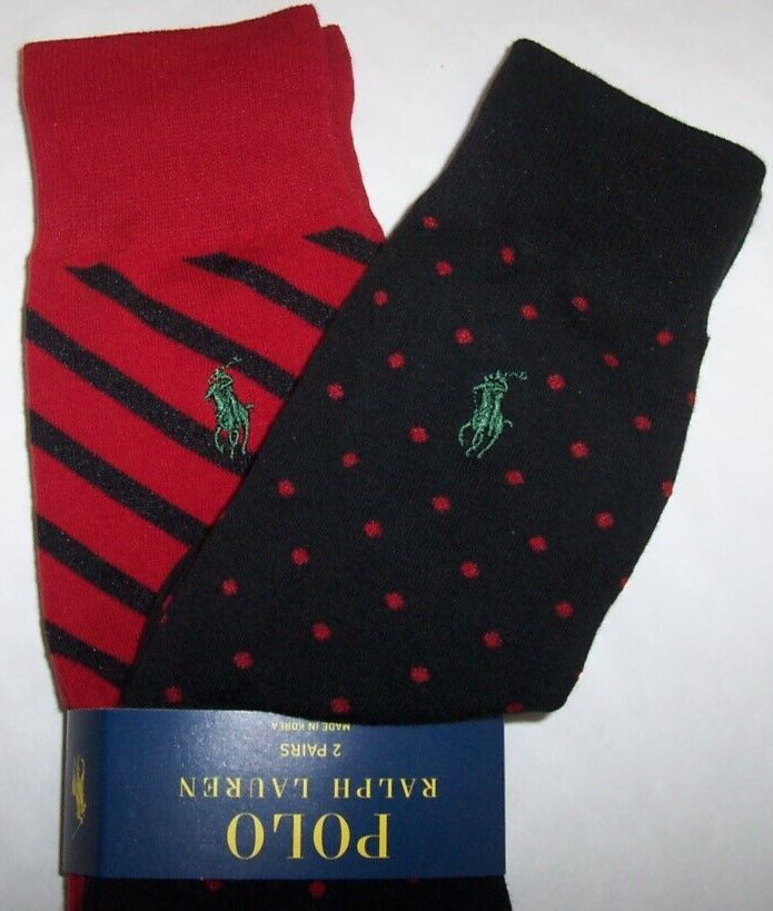 Polo Ralph Lauren 2 PAIA Calze Pantalone Uomo 10 13 Nero Rosso STRIPE DOT PONY Nuove con etichette