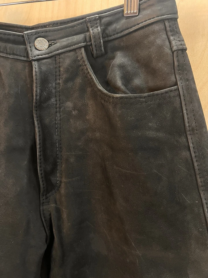 Vintage Calvin Klein Jeans Women's Black Suede Leather Pants Lined Black Size 26 - Image 2 of 4