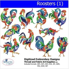 Embroidery Design Set - Roosters (1) - 10 Designs - 8 Formats - USB Stick