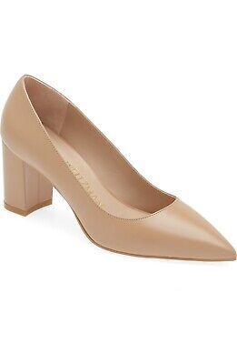 STUART WEITZMAN SC420Q24POUDRE 関税送料込 $420 Stuart Weitzman Linsi 75 Block Pump HEEL ADOBE LEATHER