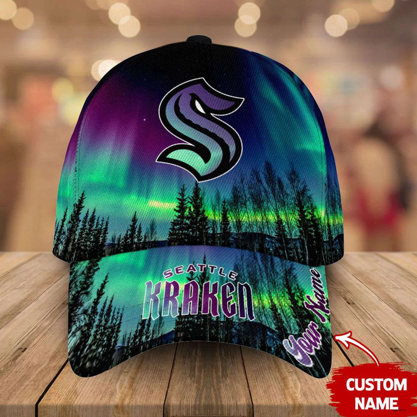 Personalized Seattle Kraken Baseball Cap Northern Lights Hockey Hat Gift