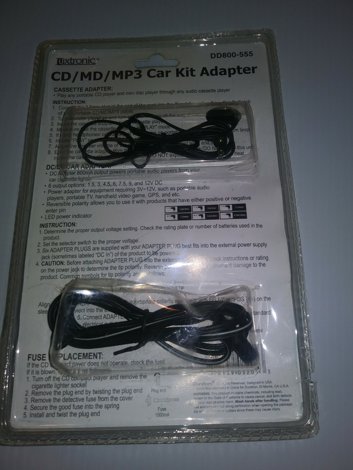 Luxtronic CD MD MP3 Car Kit Adapter Input 12v DC Output 1.5 3 4.5 6 7.5 9 12v Dc