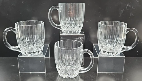 4) Cristal D'Arques Bretagne Mugs Set Vitnage Crystal Clear 3.75" Cup France Lot