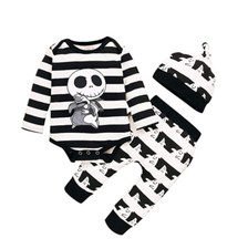 3Pcs Halloween Outfit Set Long Sleeve Hat Pants Ghost Romper Set 0-6 Months