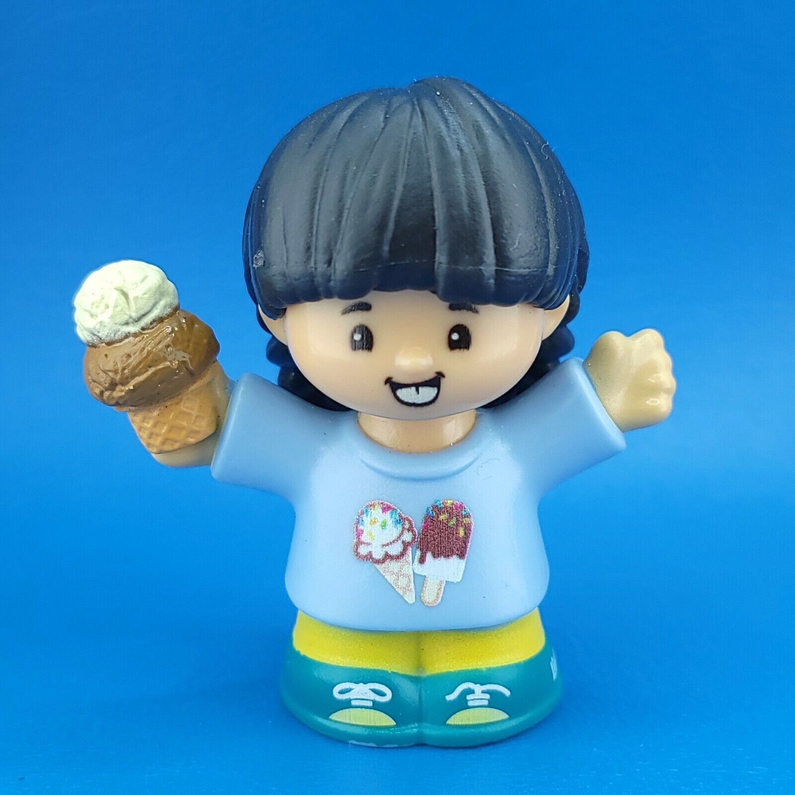 Fisher Price Little People Asian Girl Figure Holding Ice Cream Black Hair Braids