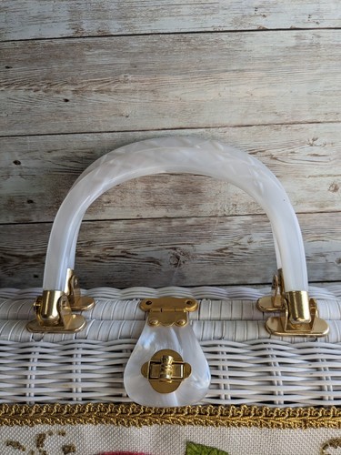 Cartera grande de mimbre Lucite Faye Mell Designs Fleurette of Miami vintage - Imagen 2 de 9