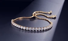 14k yellow gold plated lariat style bracelet with simulated diamonds