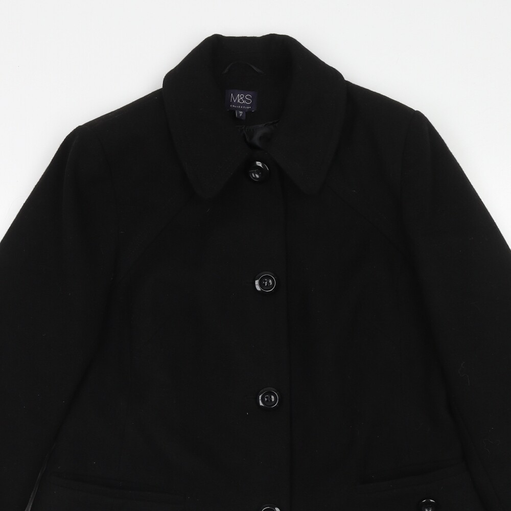 Marks and Spencer Womens Black Pea Coat Size 10 Button eBay