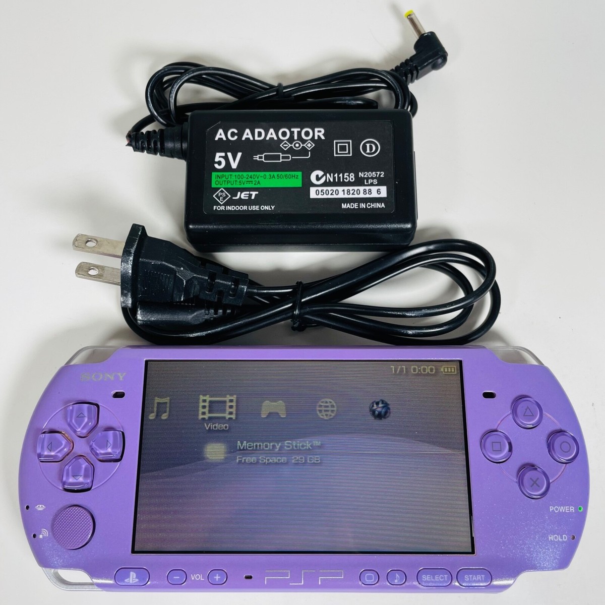 Sony PSP-3000 Handheld Console (Purple) 32GB & Charger - Rare 