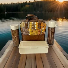 Vintage 60’s Thermos Brand Picnic Set with 2 Thermoses Sandwich Box Carrying Bag