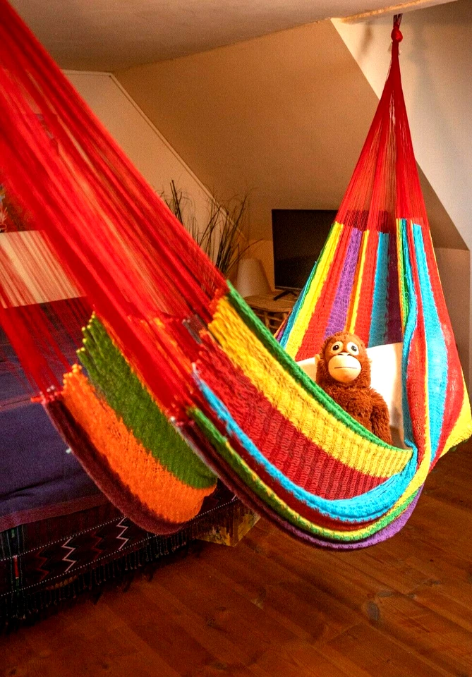 Mexi 5 Hängematte bunt, riesig, belastbar, Handarbeit, Fairtrade Mexiko - Bild 2 von 4