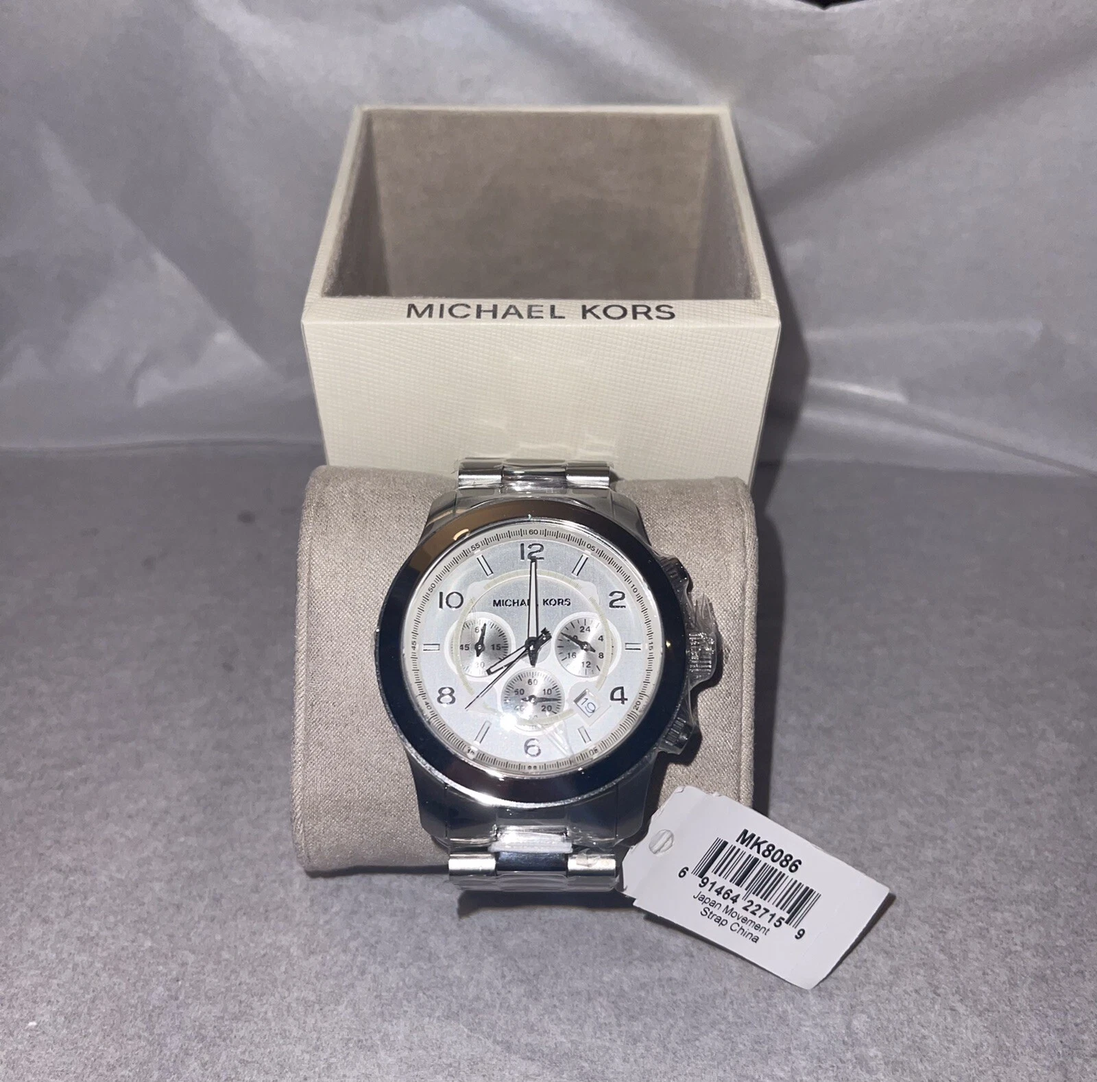 Nuovo Orologio Michael Kors MK8086 Cronografo Uomo Acciaio Inox Argento 45 mm