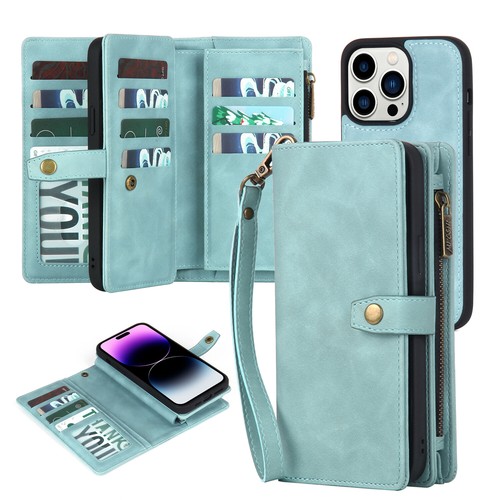 Custodia portafoglio carta rimovibile magnetica flip per iPhone 15 Pro Max 14 pelle + cinturino - Foto 19 di 32