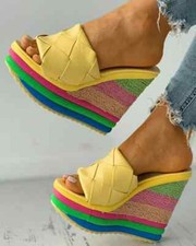 sandali sabot ciabatte zeppa 14 cm multicolore giallo pelle sintetica CZ109