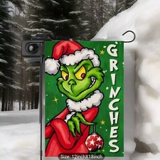 Merry Christmas Garden Flag Welcome Double Sided 12x18 inch Linen Flag Green