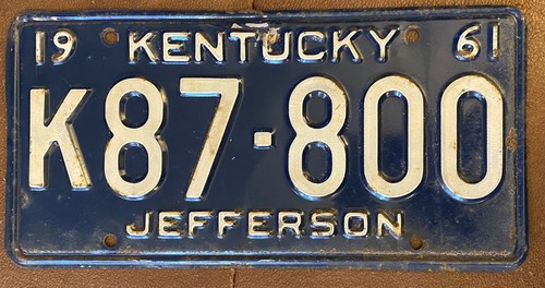 Kentucky 1961 JEFFERSON COUNTY License Plate # K87-800