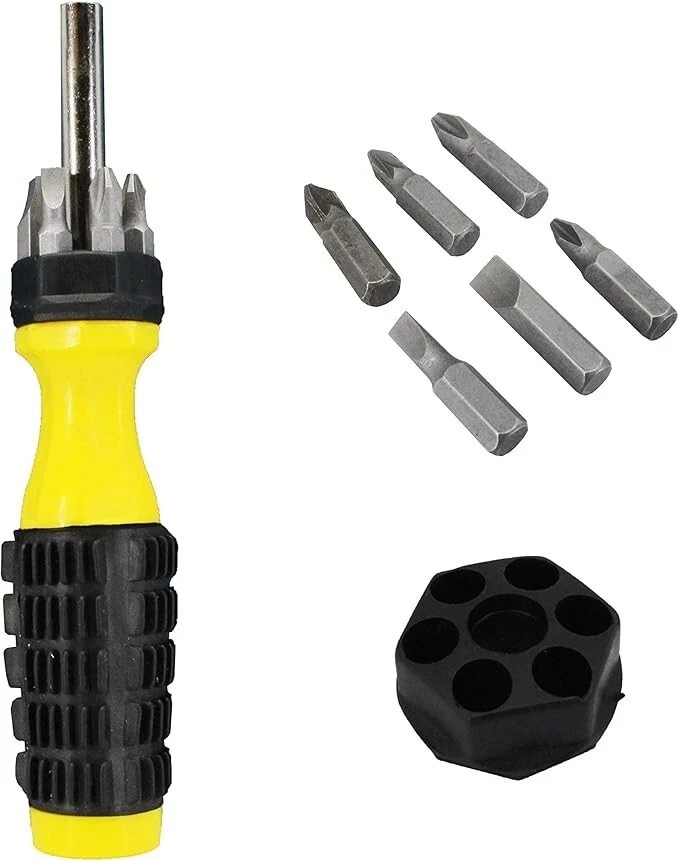 2pc Tool Set | Multi Bit Screwdriver + Retractable Utility Knife Box Cutter
