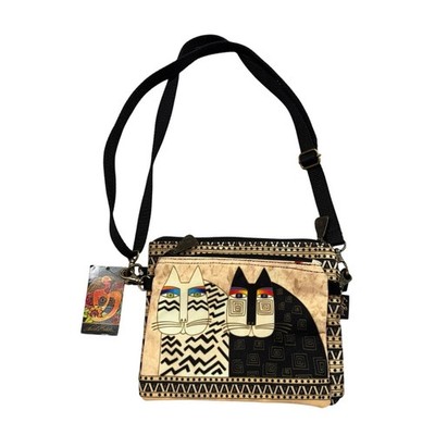 Laurel Burch Sun & Sand Black Wild Cats 2pc Crossbody with Tag