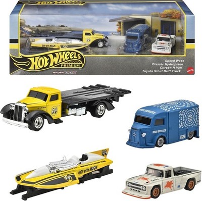 Hot Wheels Premium Collector Set 4x Die-Cast Fahrzeuge Speed Waze, Wasserflugzeug..
