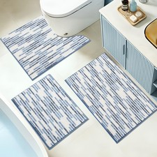 Chenille Bathroom Rugs Sets UShaped Toilet Mat Non Slip Absorbent Bath 3 PCS