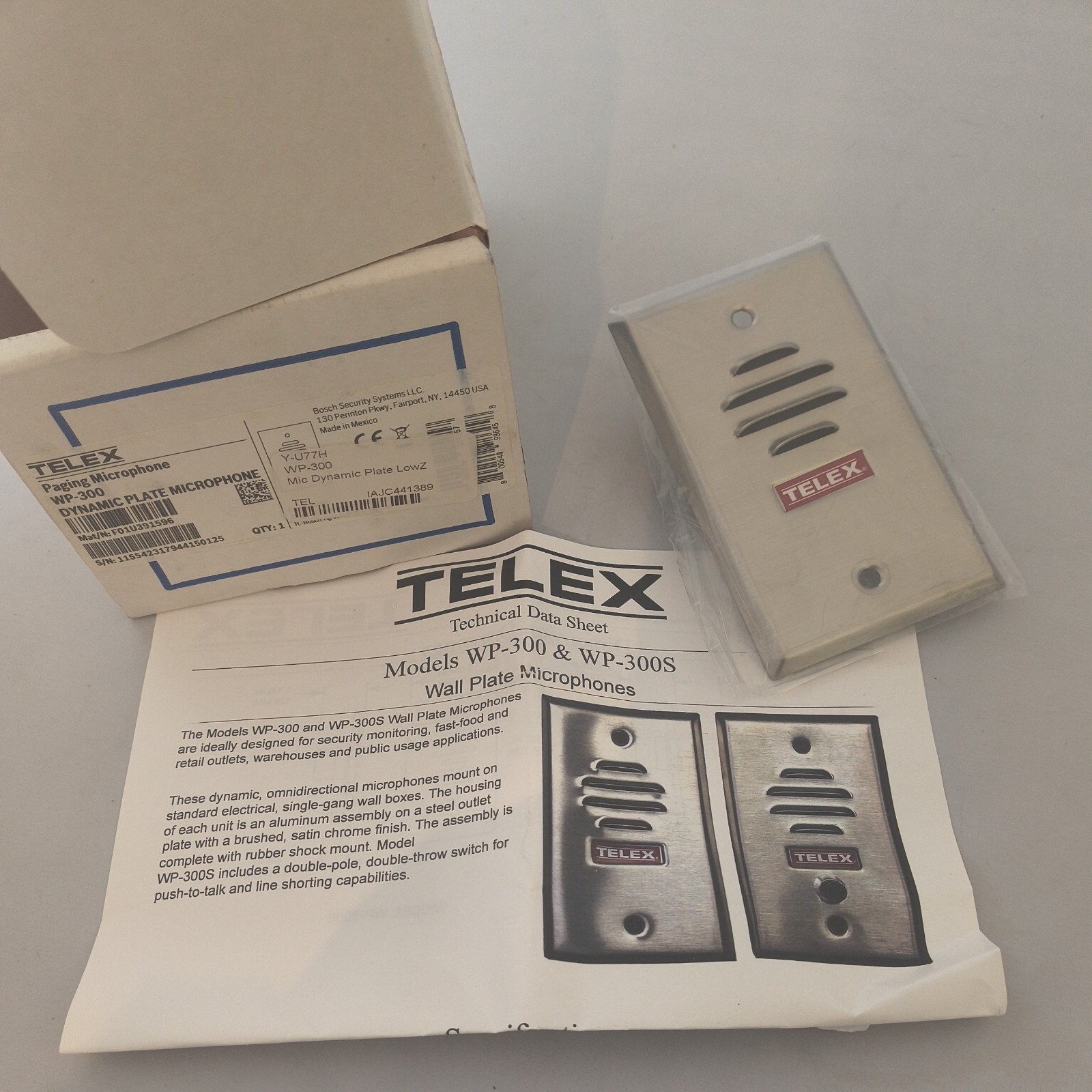 Telex WP-300 Wall Plate Paging Microphone for Horns & Speakers, F.01U.391.596