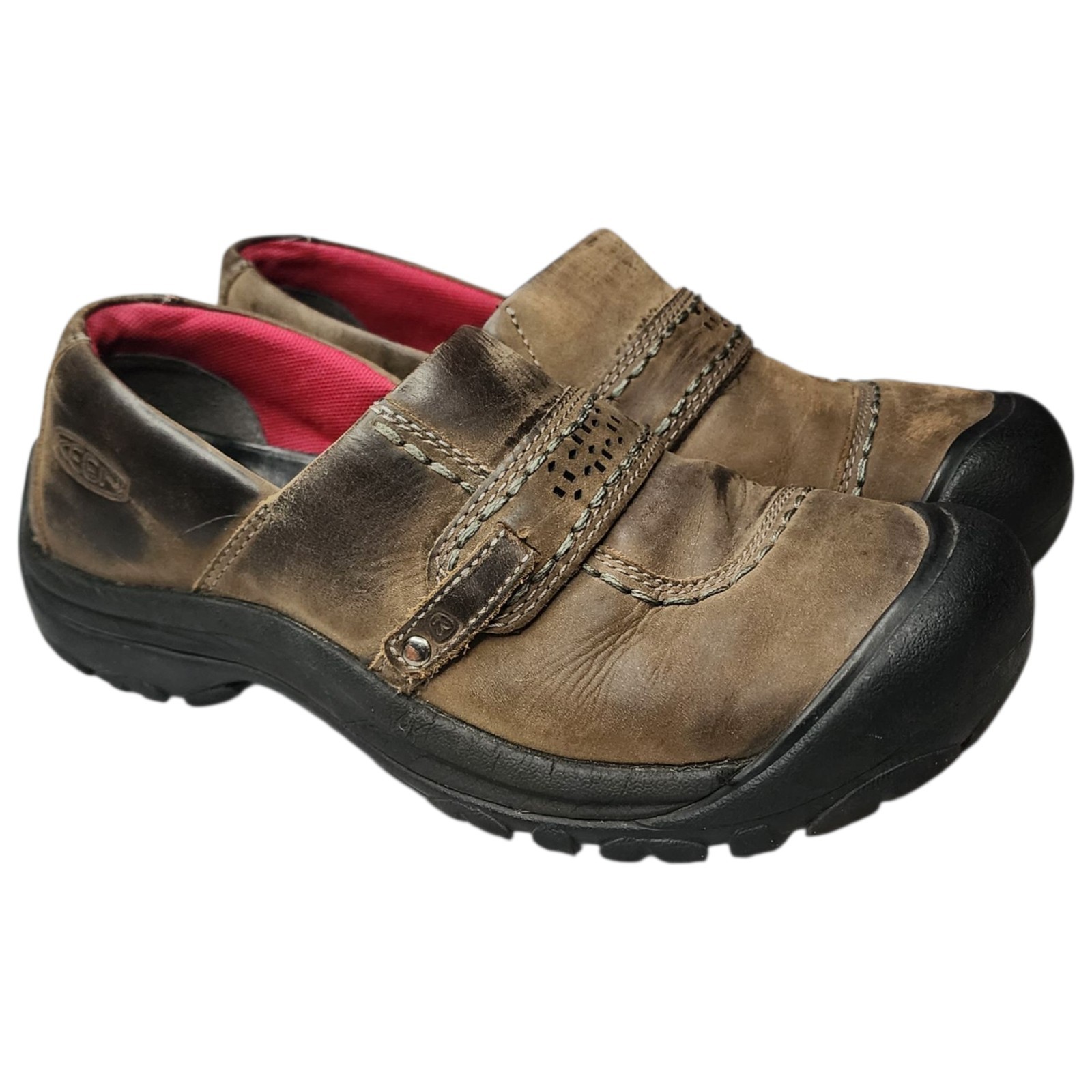 Scarpe zoccoli Keen donna Kaci taglia 8 marroni slip on escursionismo pelle oliata 1011408