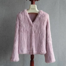  V-neck Handmade Woven Rabbit Fur Coat Rabbit Fur Coat Thickened Fur Cardigans