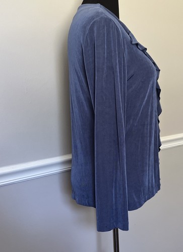 Chico's Travelers Pant Suit Women's Size 2 US Large Blue Knit Slinky Ruffles - Picture 7 of 12
