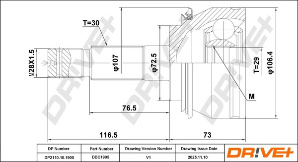 Dr!Ve+ Gelenksatz Antriebswelle DP2110.10.1905 M28X1,5 FüR Toyota Hilux 7 Pick-image