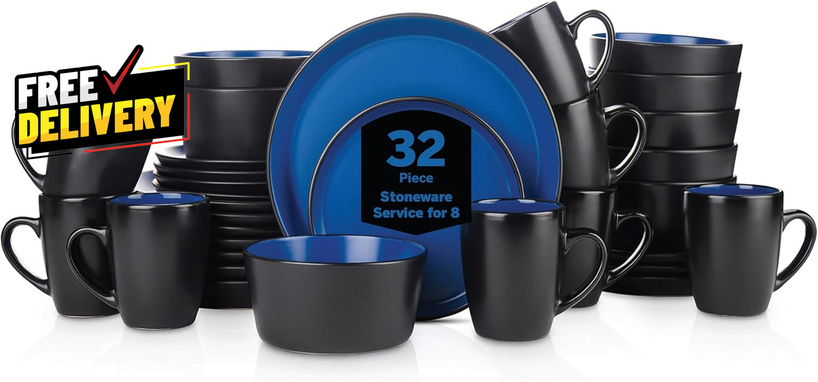 32-Piece Dinnerware Set Service for 8 Plates Bowls Mugs 10" 