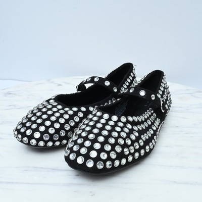 A New Day Issa Ballet Flats Black Rhinestone Studded Mary Jane Shoes Sz 6.5 NEW