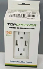 TOPGREENER TU2154A-W Wall Electrical Outlet USB 15A New In Box White