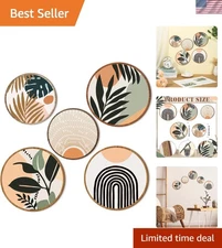 Chic Boho Wood Wall Art Set - 5 Decorative Pieces for Living Room, Geometric