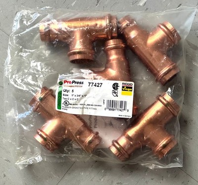 NEW Sealed 5-Pack Viega 77427 ProPress Copper 1'' x 3/4'' x 1'' Tee C x C x C ~Fr.S