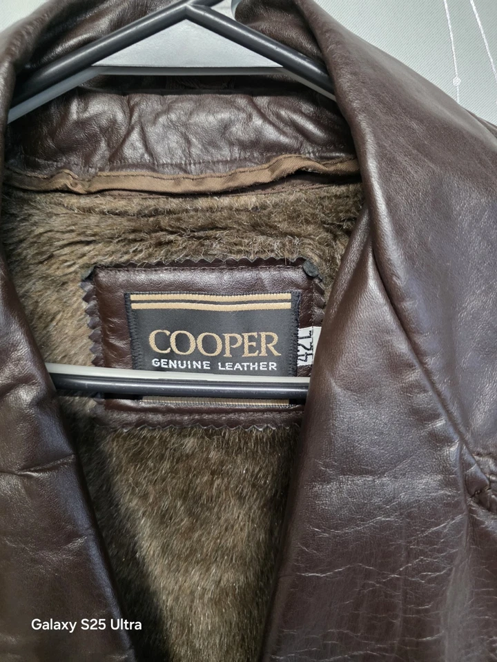 复古 COOPER 皮革男式夹克外套 42L 棕色飞行航空带拉链衬里 — 第 3/4 张图片