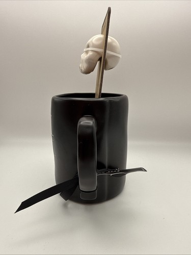 Rae Dunn Death Before Decaf Black Mug with Skull Charm Brand New - Picture 2 of 7