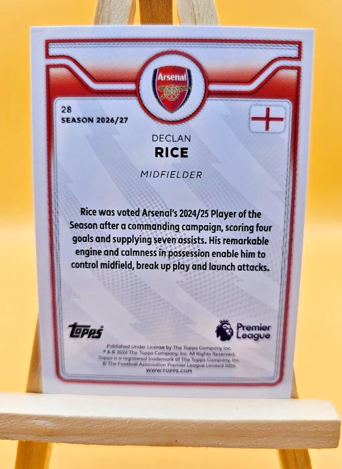 Del Clan Rice Card #28 - Declan Rice - Arsenal - Topps Premier League 2026/27 Trading Card ...
