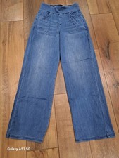 NWT A New Day Women's S Stretchy Knit Wide Leg High Waist Jeans Blue Denim Pants