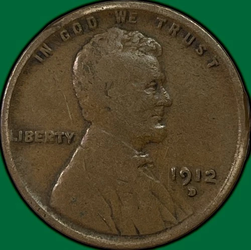 1912-D Lincoln Wheat Cent Very Good VG Coin, Rim Bumps, Scratch #37488