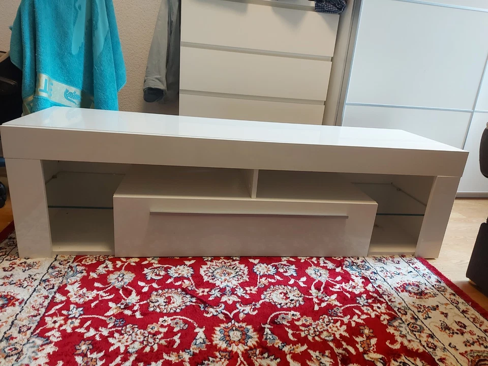 TV Lowboard Weiß Hängeboard Schrank Hochglanz Länge 155cm,Höhe,44cm,Breite,42cm - Bild 2 von 4