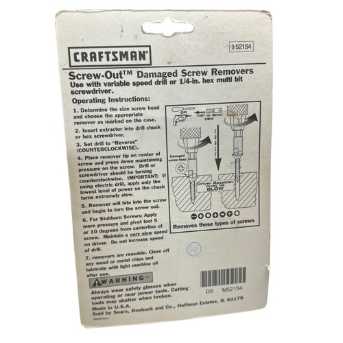 Craftsman 3 Piece Screw-Out Damaged Screw Removers w/ case 6-14 Screws 952154 - Bild 3 von 3