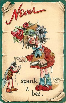 c1910 Dwig Ophelia Never Series Spank a bee Comic humor #180 Postcard 26-4233