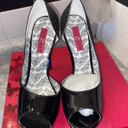 Pleaser SS-Teeze 41W/B MCG Pump / Black Glitter Pole Dancing Shoes NWB Size 11 - Picture 3 of 20