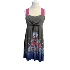 Vintage Y2K Babydoll Dress Fairy Boho Twee Stretch Grey Pink Floral Size Large