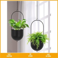 Elegant Matte Black Metal Hanging Planters for Indoor Outdoor Decor Set of 2