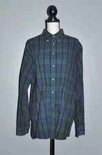 Kinloch Anderson Scotland Button Down Flannel Shirt Mens Large Blue Green Wool