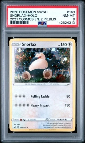 2020 POKEMON SWORD & SHIELD #140 SNORLAX-HOLO PSA 8