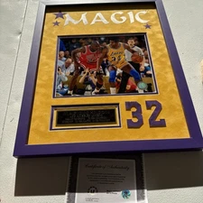 Magic Johnson autographed signed 8x10 photo Lakers Framed With Suede Vs MJ COA